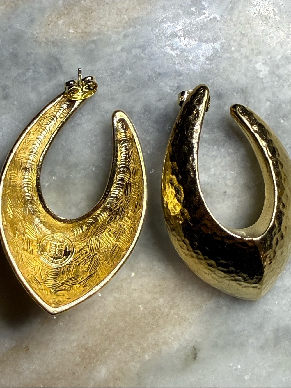 GIVENCHY Vintage Gold Hammered Hoop Earrings - Women Accessories